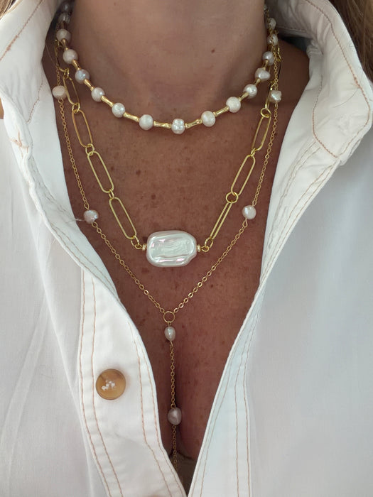Pearl Paperclip Necklace
